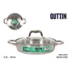 QUTTIN 24CM /2.2L/0.8MM Induction Low Pot with NEW CAESAR Collection Cover-Stainless Steel Pot-High Durability Heat Resistance Pan-Ergonomic Design Pan-Compatible Pan All type of kitchens