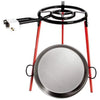 Set paellero and paella, includes burner 40cm and 2 fires. Paella pan 46cm with legs, for 12 rations. Suitable for butane and propane, Q400. Perfect for garden, summer and family celebrations. Available pack rubber tube, clam