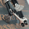 Real leather stainless steel Angel of Death Skull bracelet for men and women