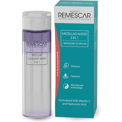 Remescent micellar 3-in-1 200ml-gently removes makeup and moisturizes skin-cleanser micellar water formulated with vitamin C and hyaluronic acid-microbiome technology for skin