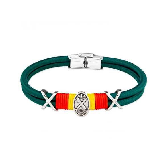 Spanish flag double green cord 21 cm stainless steel Civil Guard bracelet