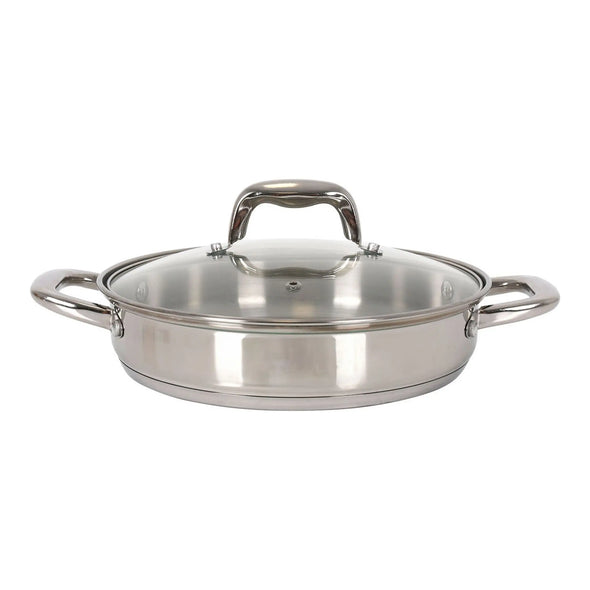 QUTTIN 24CM /2.2L/0.8MM Induction Low Pot with NEW CAESAR Collection Cover-Stainless Steel Pot-High Durability Heat Resistance Pan-Ergonomic Design Pan-Compatible Pan All type of kitchens