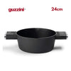 Guzzini Cooking saucepan Set: High 24cm, high 20cm Saucepan and low 24cm with glass lid-titanium Quantum Coating, induction fit. Includes 6-piece set of knives