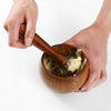 Natural Handcrafted Bamboo Bowl Flat-Bottomed Can And Garlic Stick Pounded Garlic Jar Round Pounding Garlic Mortar Wooden Grinde