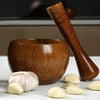 Natural Handcrafted Bamboo Bowl Flat-Bottomed Can And Garlic Stick Pounded Garlic Jar Round Pounding Garlic Mortar Wooden Grinde