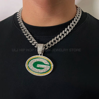 ULJ Hip Hop Round G Letter Chain Necklace  With Cuban Miami Iced out Bling Fashion Cuba Jewelry