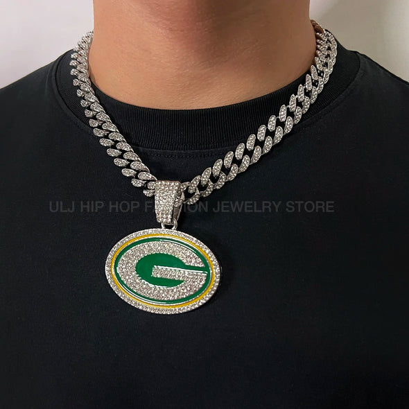 ULJ Hip Hop Round G Letter Chain Necklace  With Cuban Miami Iced out Bling Fashion Cuba Jewelry