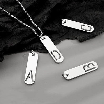 HNSP Stainless Steel Initial Pendant Chain Necklace For Men Gift Rectangle Hollow 26 Letter Name Tags Jewelry Accessories