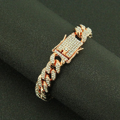 Fashion Shiny Cuban Chunky Chain Bracelets For Women Men Silver Color Rhinestone Bracelets Punk Hip Hop Wristband Jewelry Gift