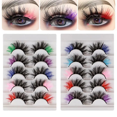 5 Pairs Women Makeup Colored Eyelash Fake Extension Eyelashes Eye Makeup Tool Easy To Wear Eyelashes Extension Thick Eye Shadow