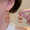 New Chinese Style Red Life Lock Festive Metal Tassel Earrings for Women Fashion Design Eardrop Paty Jewelry Gift Accessries