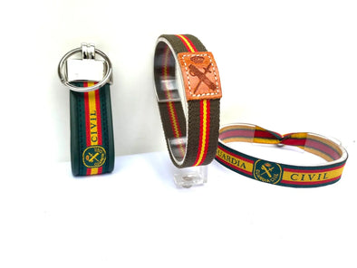 Civil Guard Spain Bracelet, Elastic Keychain, Fabric, Spanish Flag, Body and State Security Forces, Elastic, for Men and Women, unisex, Shield, Green color, Adjustable, Gift,